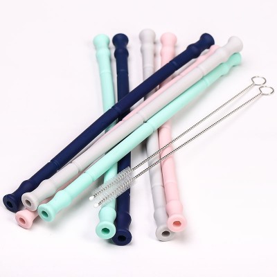 Eco-Friendly Collapsible Silicone Drinking Straws With Cleaning Brush Reusable Silicone Straws