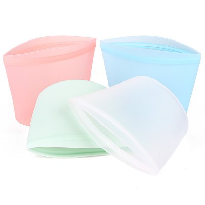 New Design Printable Logo zipper  Reusable Plastic Free Silicone Foldable Food Storage Bag